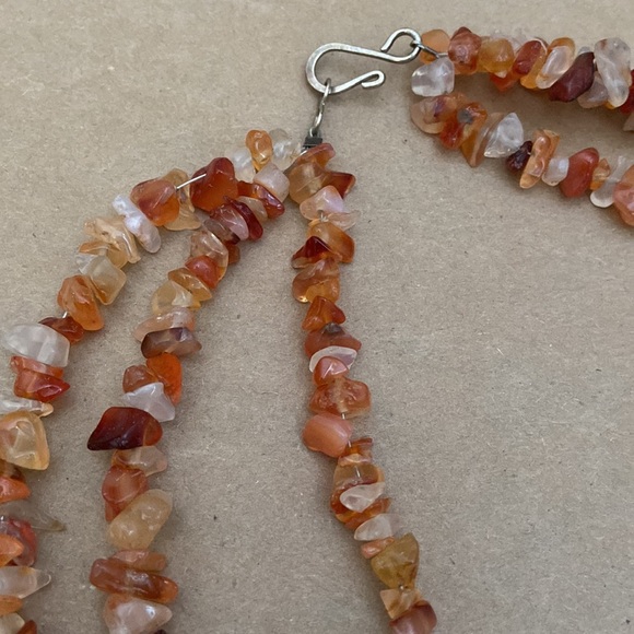 Three (3) Strand Natural Chip Carnelian Agate Polished Stone Necklace - Picture 6 of 9